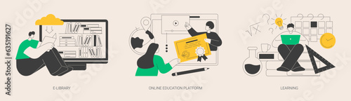 Elearning courses abstract concept vector illustrations.