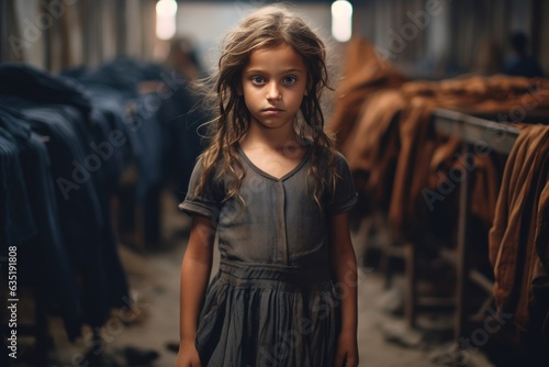 Litthe indian girl on industrial background