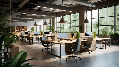 Salle de travail dans un univers de verdure