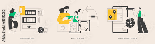 Take away lunch and snack abstract concept vector illustrations.