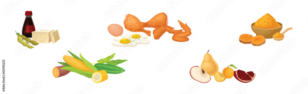 Food Category and Nutrition Group with Soy, Vegetable, Fruit, Protein, and Curcuma Vector Set Food Category and Nutrition Group with Soy, Vegetable, Fruit, Protein, and Curcuma Vector Set