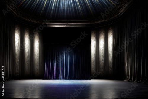 An Empty Stage With Curtains And A Stage Light