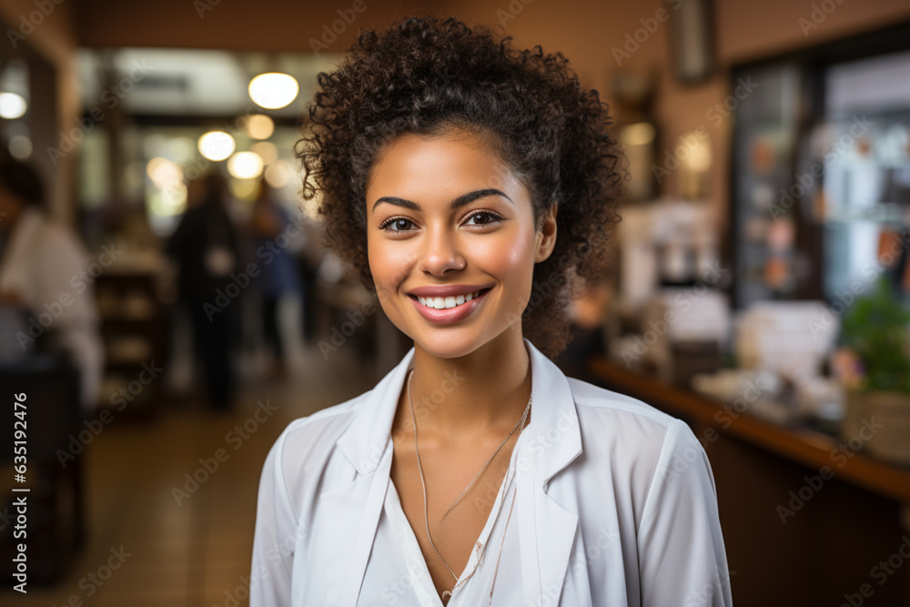 doctor woman standing in a medical office, wearing a white lab coat, stethoscope around the neck doctor woman standing in a medical office, wearing a white lab coat, stethoscope around the neck