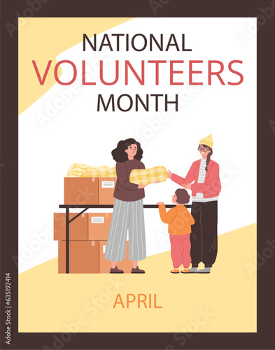 National volunteers month poster, flat vector illustration.