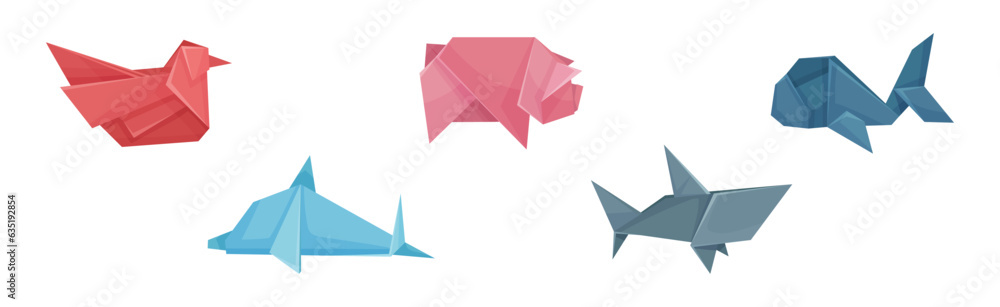 Origami or Paper Folding Animal Figures Vector Set Origami or Paper Folding Animal Figures Vector Set