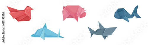 Origami or Paper Folding Animal Figures Vector Set