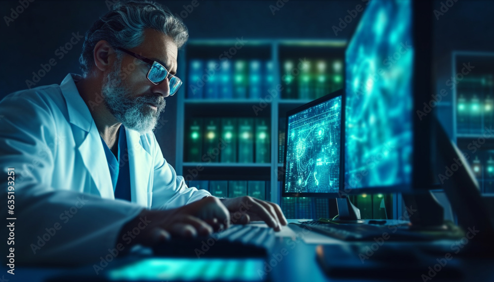 Doctor using technology document management on computer system Doctor using technology document management on computer system