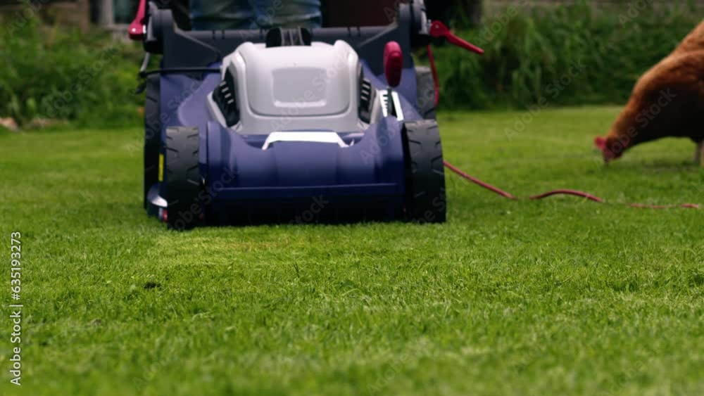 Electric lawnmower for mowing the lawn in garden Electric lawnmower for mowing the lawn in garden