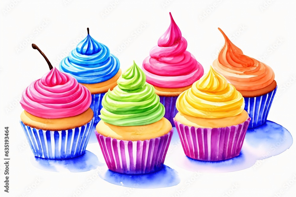 A Group Of Cupcakes With Different Colored Frosting A Group Of Cupcakes With Different Colored Frosting