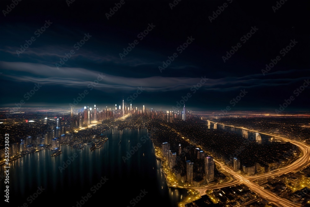 An Aerial View Of A City At Night