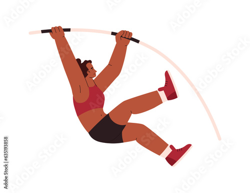 Female pole vault athlete, flat vector illustration isolated on white background.