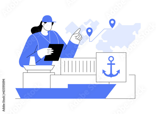 Cargo ship arrival abstract concept vector illustration.
