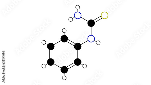 phenylthiocarbamide molecule  structural chemical formula  ball-and-stick model  isolated image phenylthiourea