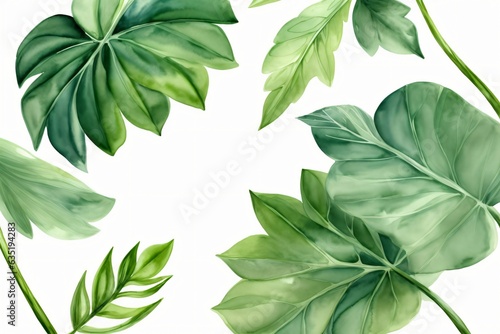 A Painting Of Green Leaves On A White Background