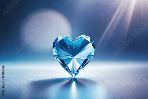 Crystal heart on a purple pink background with copy space, banner, flat lay, top view. Generative AI