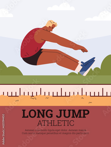 Log jump athletic poster, flat vector illustration.
