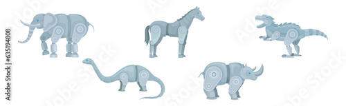 Mechanical Animals Assembled from Metal Parts Vector Set