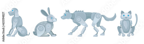 Mechanical Animals Assembled from Metal Parts Vector Set
