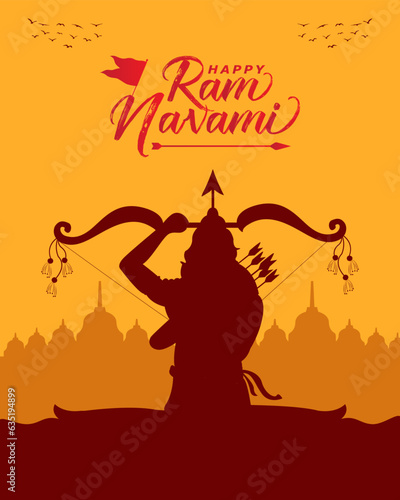 Happy ram navami celebration lord rama with bow arrow vector.