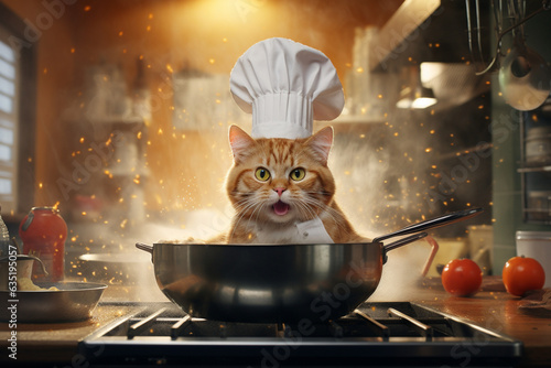 Fototapeta Cat blogger dressed as a chef