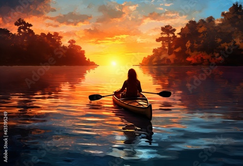woman canoeing on a lake surrounded by mountains