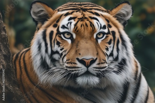 Close-up portrait of a fat calm tiger at rest.