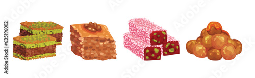 Tasty Oriental Sweets and Turkish Delights Vector Set