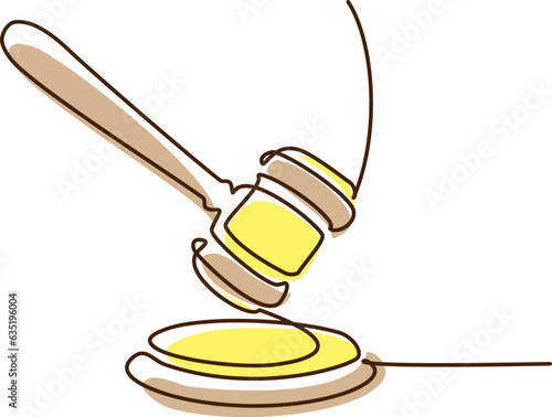 Legal judge gavel. Continuous one line drawing.