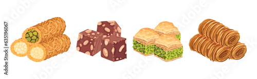 Tasty Oriental Sweets and Turkish Delights Vector Set