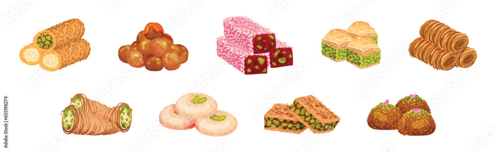 Tasty Oriental Sweets and Turkish Delights Vector Set Tasty Oriental Sweets and Turkish Delights Vector Set