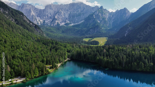 drone photo Lake Fusine Superiore, Lago di Fusine Superiore italy europe 