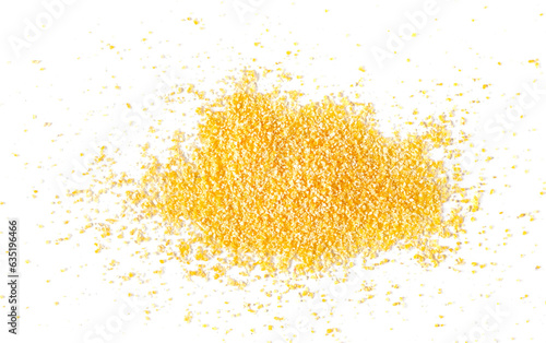Corn polenta, uncooked isolated on white, top view