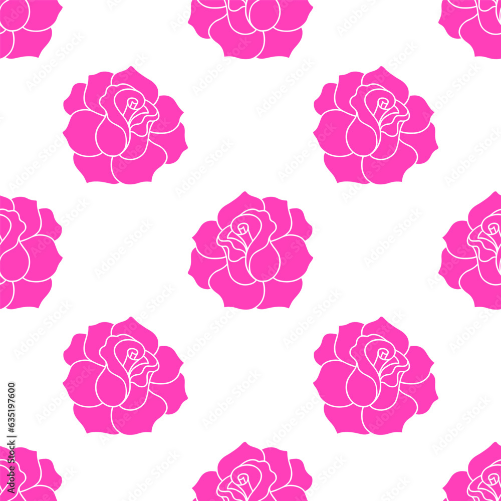Beautiful pink rose with petals isolated on white background is in Seamless pattern - vector illustration Beautiful pink rose with petals isolated on white background is in Seamless pattern - vector illustration