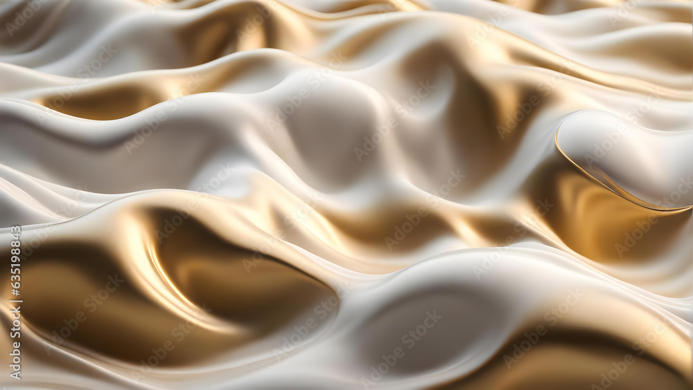 Fototapeta premium Abstract Clay and Gold Fusion - 3D Rendered Beauty Wallpaper with Metallic Liquid, Radiant Waves, and Dynamic Elegance