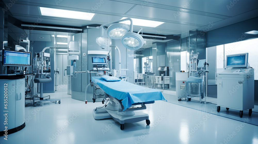 New modern equipment and devices in a medical clinic. Hospital interior. AI generated. New modern equipment and devices in a medical clinic. Hospital interior. AI generated.