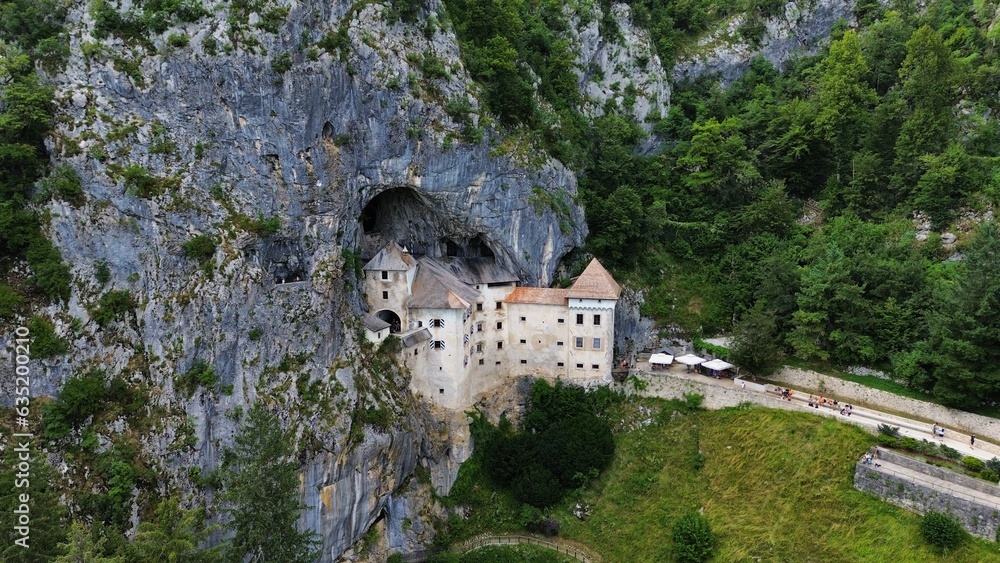 drone photo Predjama castle, Predjamski grad Slovenia europe