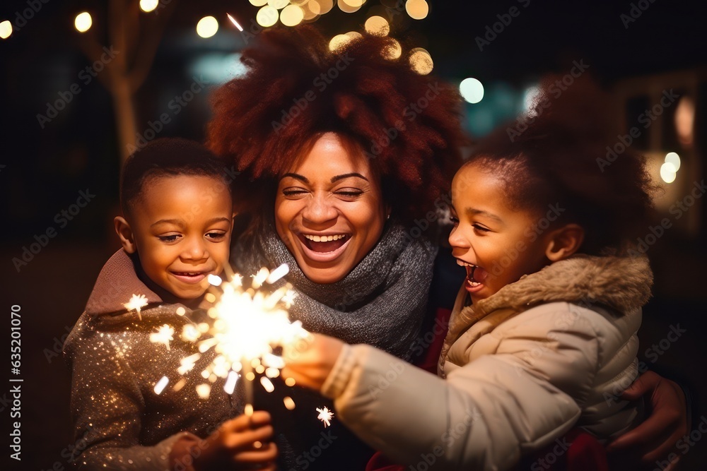 Cheerful African American mother and her kids Cheerful African American mother and her kids