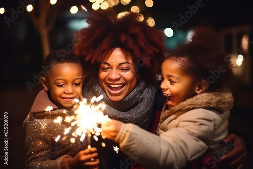 Cheerful African American mother and her kids