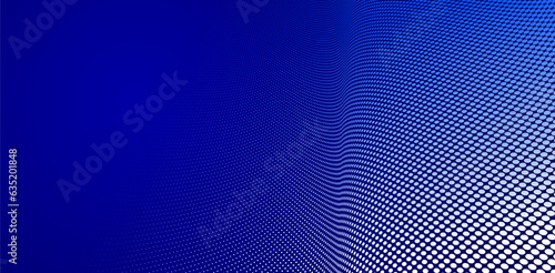 Dark blue dots in 3D perspective vector abstract background, multimedia internet information theme, wave stream of science technology or business blank template for ads.