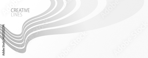 Wave lines in 3D perspective vector abstract background with smooth gradient of light grey and white monochrome colors, easy relaxing motion.