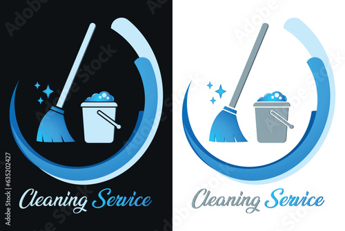 Reinigungsfirma, Reinigungsdienst, Reinigungsservice - Putzeimer mit Wasserblase und Bodenwischer - Logo Design