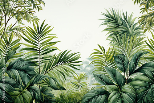 Seamless tropical plants leaves background watercolor