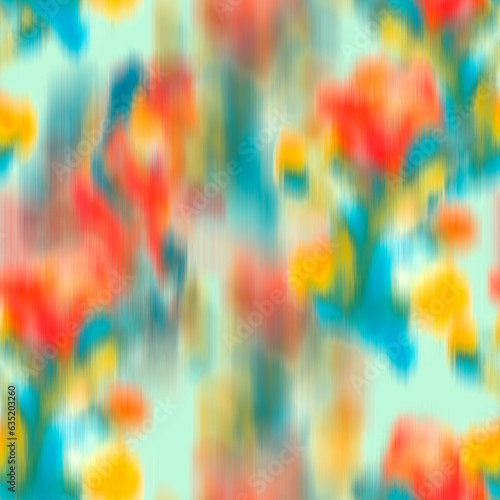 Abstract blurred floral seamless pattern. Bleeding meadow spring flowers. Watercolor paints texture. Trendy botanical design.