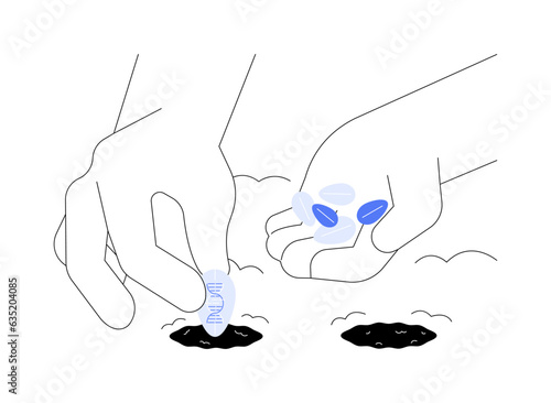 Planting genetically modified seeds abstract concept vector illustration.