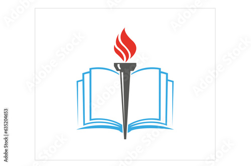 creative open book torch logo vector symbol icon design illustration