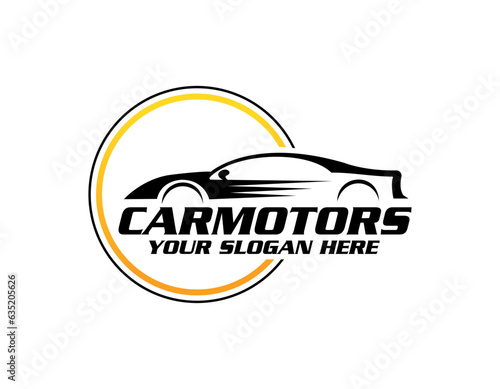 Speed ​​car service logo design, modern sports car repair shop symbol vector illustration