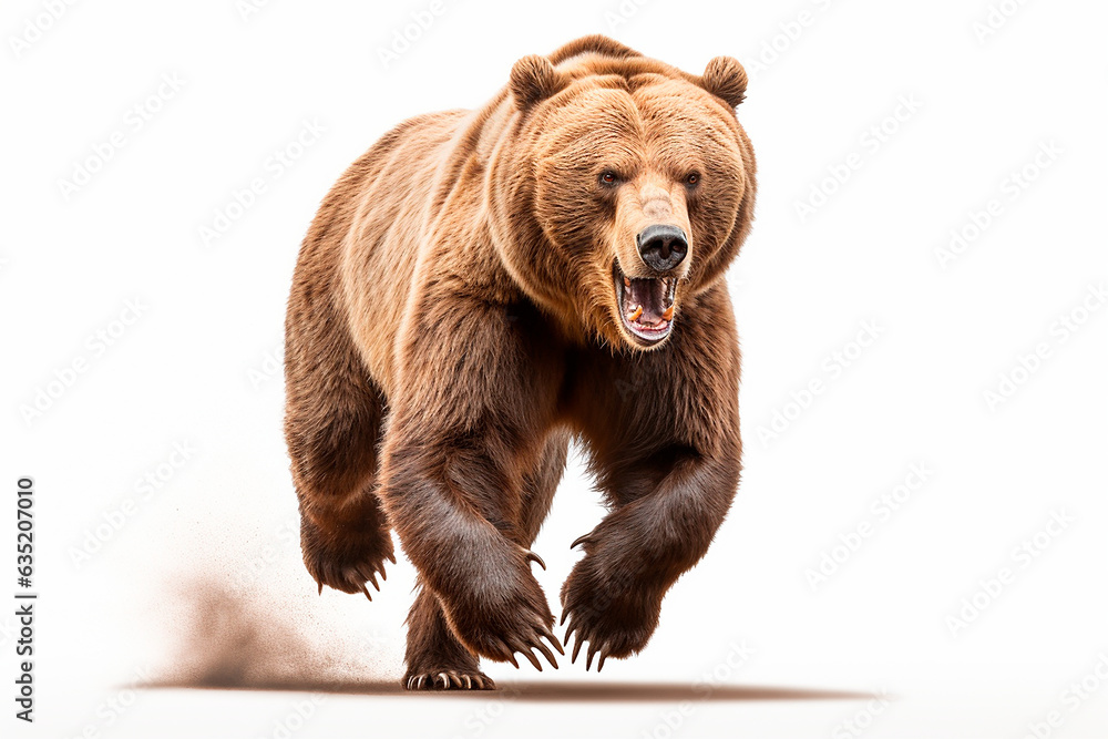 Fototapeta premium Bear isolated on a white background running. Animal front view portrait.