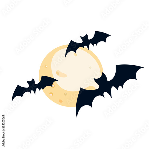 bat on moon background halloween vector illustration