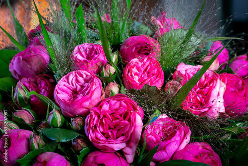 A beautiful bouquet of  vibrant pink Pomponella roses photo