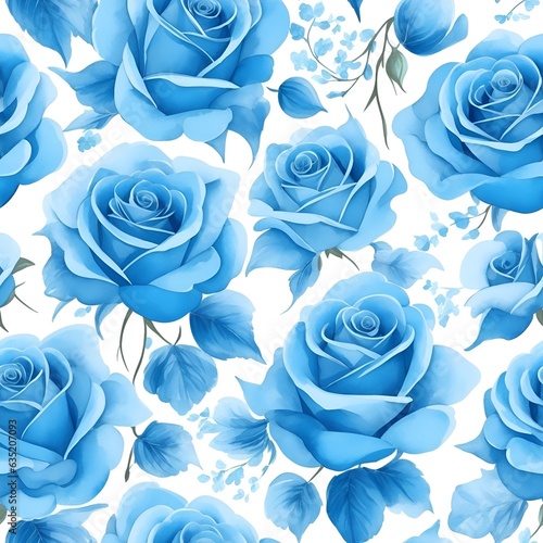 Blue Roses pattern. Watercolor floral pattern, tiles. White Background.